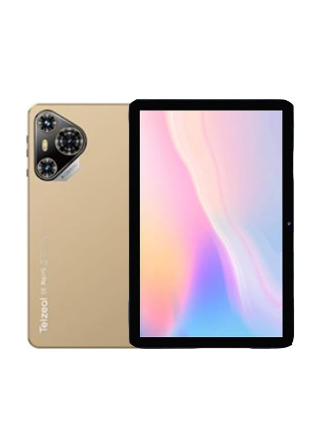 Telzeal P100 10.1 Inch Android 13 Tablet with 5G WiFi and Dual SIM 8GB RAM 512GB ROM 8000 mAh High Capacity Battery Wireless Keyboard and Mouse (Gold)