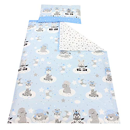TupTam Kinder Bettwäsche Gemustert 2-Teilig, Farbe: Baby Tiere Grau/Blau, Größe: 135x100 cm