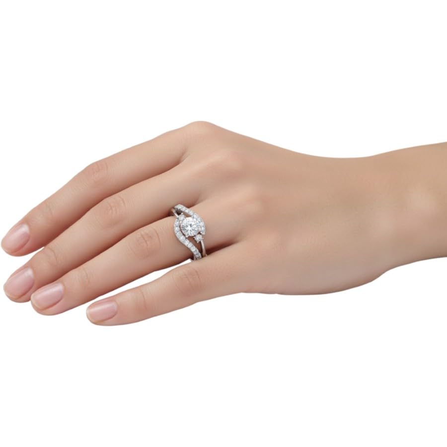 Image of Choose Your Gemstone Swirl 3 Stone Diamond CZ Engagement Ring 925 Sterling Silver Round Shape Side Stone Engagement Rings for Women, Girls and Ladies US Size 4 to 12