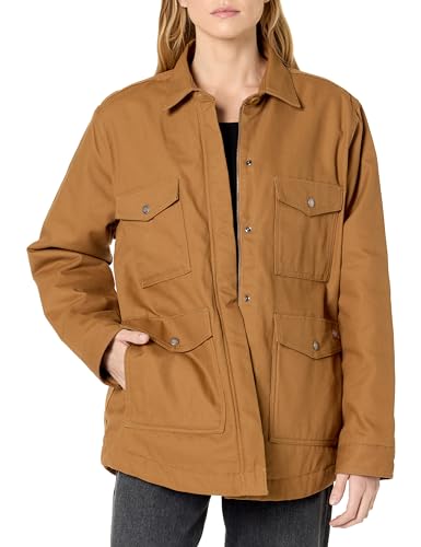 Women's Duck High Pile Fleece Lined Chore Coat, BROWN DUCK, S