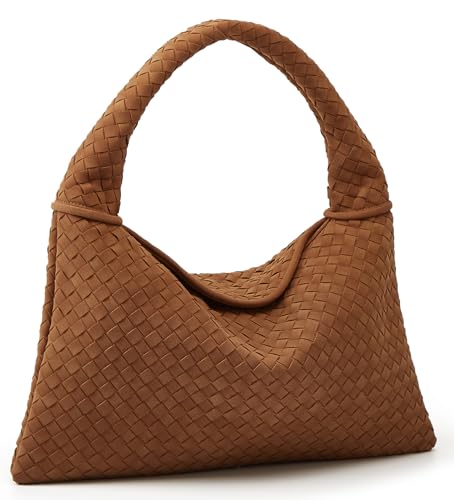 Slouchy Woven Suede Hobo Bags Women Trendy Suede Purse Crossbody Crescent Shoulder Satchel Work Bag Top Handle Tote Handbag