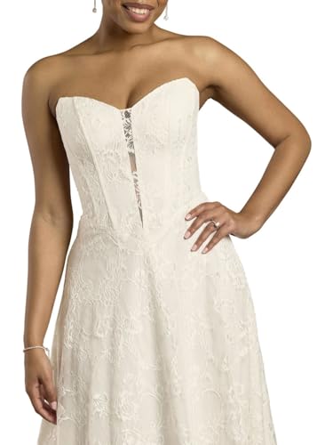 David's Bridal Strapless Lace A-Line Corset Wedding Dress2