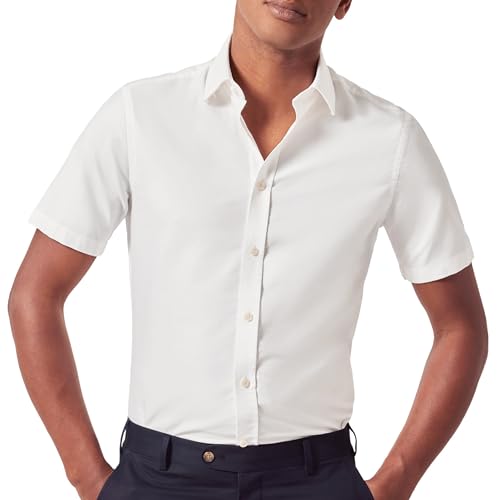 Jermyn Street Collection by Hawes and Curtis - Men's Short Sleeve White Dress Shirt – 100% Cotton Oxford, Regular Fit