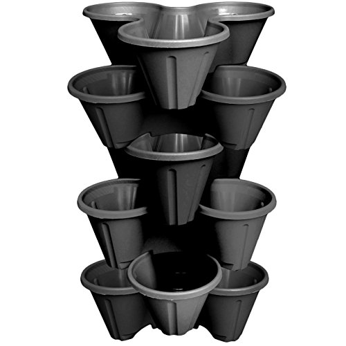 6 x CrazyGadget Strawberry Planter Trio 3 Pot Stacking Pot for Herb Flower Bedding Indoor Outdoor Garden (Black)