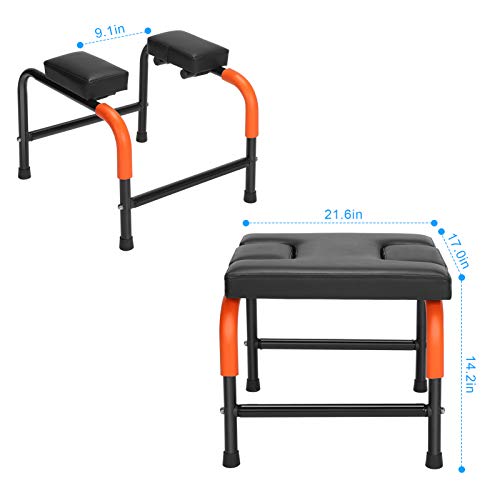 Yoga Headstand Bench, Yoga Chair Stool Inversion Bench Chair Metal Frame Thick Cushion for Family Gym Balance Training Core Strength Workout Fitness, 21.716.916.9in