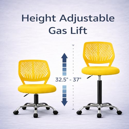 Image of Modern Ergonomic Office Chair, Yellow, Adjustable Height, Chrome Base, Mesh Back Design, Rolling Wheels, Task Seating