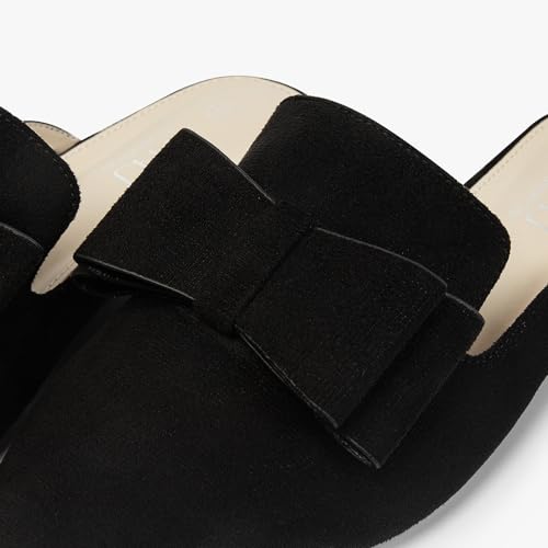 Image of MUSSHOE Mules for Women with Bow Knot: Pointed Toe Flats - Cloud-Cushion Suede Backless Loafers for Office & Casual Wear - Wide-Fit Friendly Slip On Slides with Memory Foam