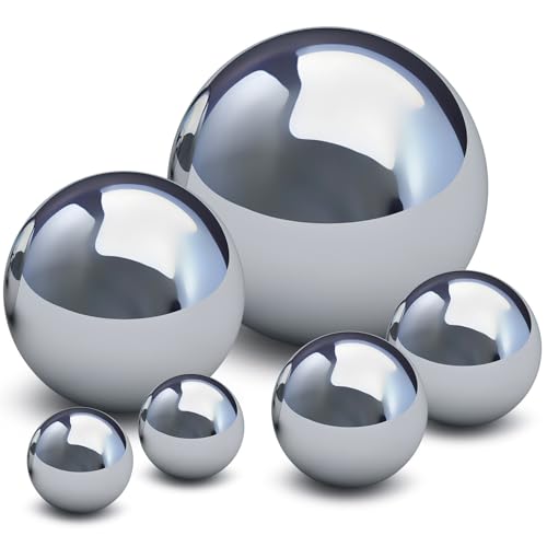 Abaodam Lot de 6 Boules de Jardin Décoratives en Acier Inoxydable Poli Miroir 15 Cm, 10 Cm, 8 Cm et 5 Cm Sphères Extérieures Réfléchissantes pour Pelouse...