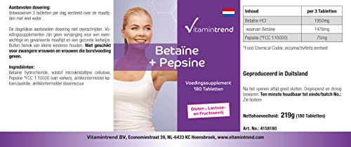 Betaïne + Pepsine - 180 tabletten voor 60 dagen - betaïnehydrochloride + spijsverteringsenzym - populaire vitale… - Image 8