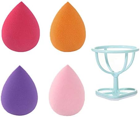 ONESWI Set of 4 Makeup Sponge - Egg Shaped Beauty Sponge Pack Plus 1 Stand Case Set - Face Blending Sponges For Cosmetic Brush and Foundation and Powders and Concealer