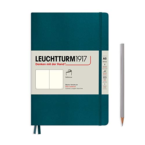 LEUCHTTURM1917 - Medium A5 Plain Softcover Notebook (Pacific Green) - 123 Numbered Pages