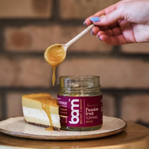 BAM Frucht-Topping, Fruchtkonfitüre zum Frühstück, Belag Perfekt für Desserts, Backen für Zuhause und Profi (Passionsfrucht-Topping, 200 ml (70% Fruchtanteil))