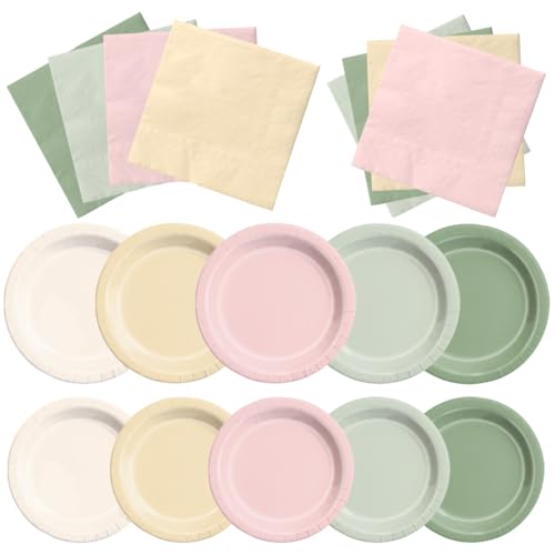 Image of CMUSKO Pink and Green Birthday Decorations-60Pcs Dusty Pink Sage Green Plates & Napkins Kit for Baby Shower, Bridal Shower, Wedding