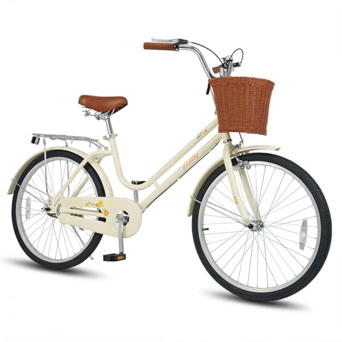 Goplus Beach Cruiser Bike for Women, 24/26 Inch Commuter Bicycle w/Basket, Rear Rack, Bell, Low Step...