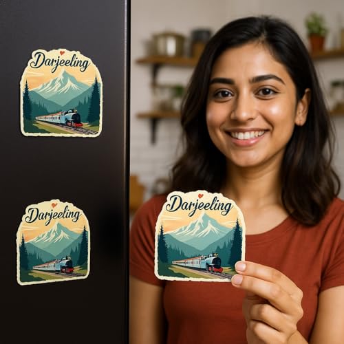 Image of Naxon Darjeeling City Theme Souvenir Wooden Fridge Magnet for Refrigerator - Printed Fridge Magnet for Kitchen & Home Decor | Perfect Souvenir Gift | Size 3x3 in | Pack of 1