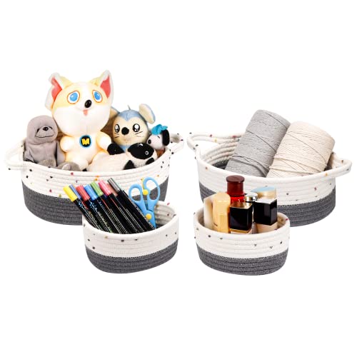 Owelth 4 Piezas Cestas Almacenaje Tejida con Cuerda de Algodón, Cesta Bebe Organizadoras con Mango, Almacenamiento Cajas Organizadoras Decorativas para Armarios, Baño, Juguetes, Cambiador
