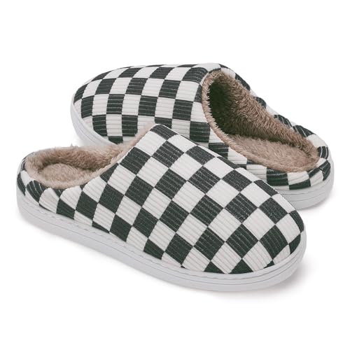 Slippers for Women Men with Memory Foam,Checkered Slippers for Women,Unisex Fuzzy House Shoes Slippers Outdoor Indoor,Plaid Scuff Slides,Comfy Slipper with Faux Fur Lining2