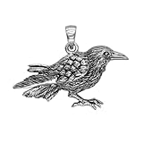 Moonlight Mysteries Raven Crow Pendant .925 Sterling Silver Charm; 1.25 Inch Wide