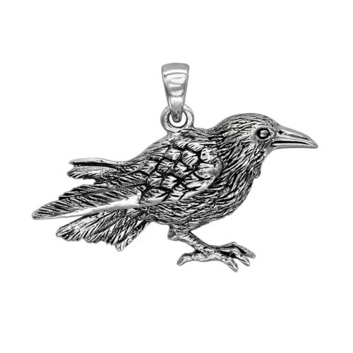 Moonlight Mysteries Raven Crow Pendant .925 Sterling Silver Charm; 1.25 Inch Wide