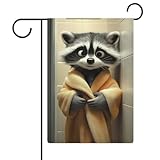 Badezimmerkunst, Waschbär-Kunst, lustige Badezimmer-Dekoration, Waschbär in Toilette, Tier in Toilette, Haustierladen-Kunst, Hundekunst, Toilettenpapier, 2 Flaggen, Outdoor, Garten, beliebte, moderne