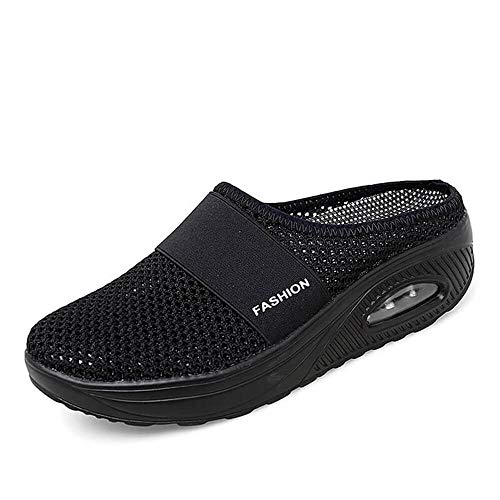 VARSKARC Women's Summer Spring Breathable Slip-on Leisure Sneakers Outdoor Slippers Black