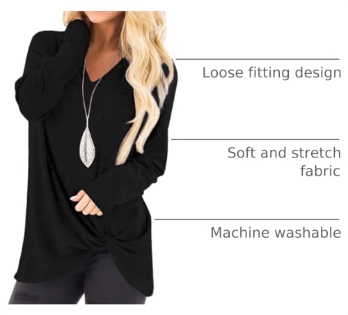 Image of SimpleFun Womens Tops Long Sleeve Shirts V Neck Loose Twist Knot Fall Tunic