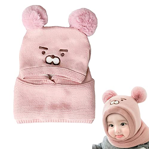 CLDURHGE Bonnet d'hiver pour Bébé, Bonnet avec Écharpe, bBonnet Tricoté Chaud avec Doublure en Polaire, Adapté à l'hiver en Plein Air (Rose) Cover
