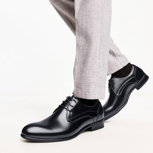 Image of Men's Dress Shoes, Genuine Leather Oxford Shoes for Men, Wingtip Brogue and Plain Toe Lace Up Formal Business Wedding Derby Shoes