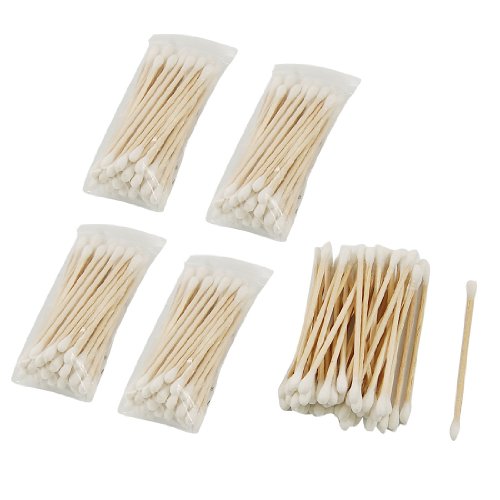 uxcell 5 Packs Disposable Double Head Wooden Stick Cotton Swabs Buds
