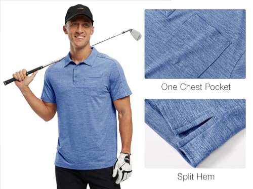 Image of Rdruko Men's Polo Shirts Short Sleeve Quick Dry Outdoor Golf Sports Shirts with Pocket