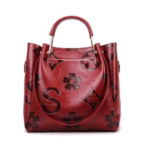 Image of Travistar Floral Handbags Purses Women - Embossed Vegan Leather Top Handle Handbag Set Large Shoulder Bag Ladies Bucket Tote