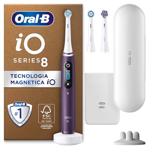 Oral-B Spazzolino Elettrico Ricaricabile iO 8 Viola, 3 Testine Di Ricambio, 1 Custodia Da Viaggio. 1...