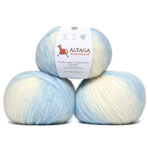 Pullu - Baby Alpaca Merino Wool Yarn Set of 3 Skeins (150 Grams) Worsted Weight - Sourced Directly from Peru - Heavenly Soft and Perfect for Knitting and Crocheting (Serene Skylight)