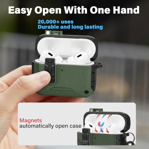 Image of HITZEE for AirPods Pro 2 /1 Case, Compatible with AirPods Pro 2(2022) /Pro 1(2019) Case, Magnetic Automatic Lock with Phone Stand, Compatible with MagSafe Cover, Green