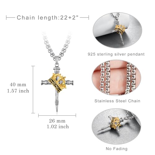 Cross Necklace for Men Women, 925 Sterling Silver Crucifix Cross Pendant Necklaces, Religious Amulets Jewelry Gifts4