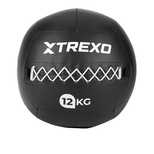 XTREXO Wall Ball 5kg - 15kg Trainingsball - umweltfreundliches Mattes Leder, rutschfest, ideal für Cross-, Kraft- und Konditionswürfe gegen die Wand - langlebig, sicher, Vereinsqualität (12 kg)