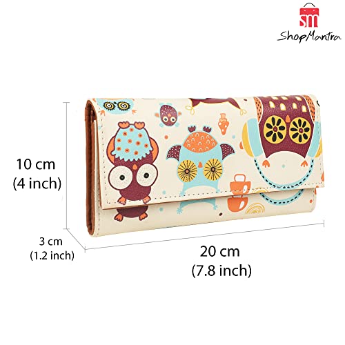 Little Owl Vector Art Design Pattern Multicolored Faux Leather Printed Women's Wallet | Ladies Purse | Clutch | Multiple Card Holder Organizer & Wallet, Multicolor, 8 Inch3