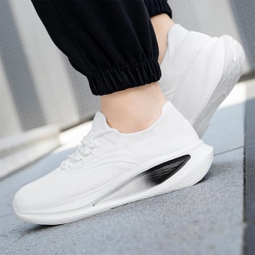 Image of DLWKIPV Running Shoes for Men Casual Slip on Tennis Walking Sneakers Lightweight Breathable Mesh Fashion Gym Athletic Sports Workout Non Slip Trainers White W Size 8.5