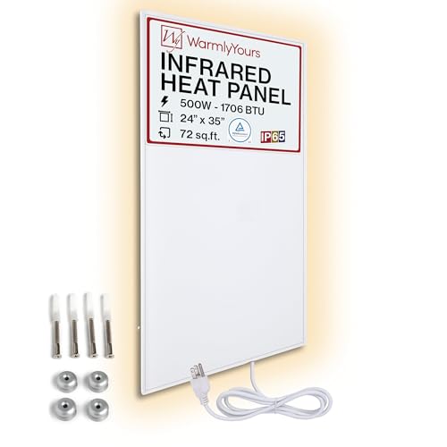 Wall Mounted Infrared Heater 24 x 35 in - Energy Saving Electric Heaters for Indoor Use up to 71 sq.ft., Silent Space Heater, Far Infrared, Plug-in Radiant Panel Heater White 500W, WarmlyYours