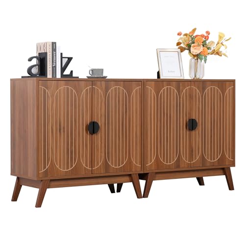 Small Sideboard Buffet Cabinet with Storage, Mid Century Modern S...