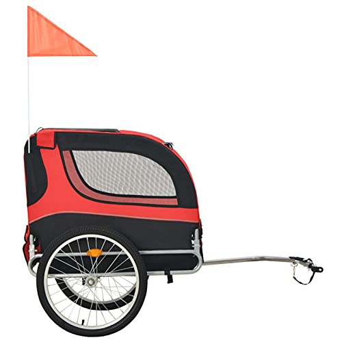 Tidyard Dog Bike Trailer, Foldable Pet Trailer, with 2 Reflectors and Rain Cover, Quick-Release Wheels, Dual Entry, Red and Black Tidyard Dog Bike Trailer, Foldable Pet Trailer, with 2 Reflectors and Rain Cover, Quick-Release Wheels, Dual Entry, Red and Black