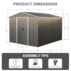 10 x 8 FT Outdoor Storage Shed, Metal Garden Shed with Floor Frame, Large Tool Shed Outdoor Storage with Lockable Sliding Doors & Air Vents, Storage House Waterproof for Backyard, Lawn, Gray 10 x 8 FT Outdoor Storage Shed Metal Garden Shed with Floor Frame Large Tool Shed Outdoor Storage with Lockable Sliding Doors Air Vents Storage House Waterproof for Backyard Lawn Gray