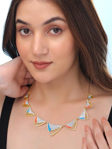 Image of Yellow Chimes Choker Necklace For Women | Fashion Golden White Stone Necklace For Girls | Glam Chains | Gold Plated Neck Chain For Women | Birthday Gift for Girls Anniversary Gift for Wife