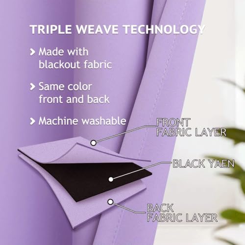 Image of 2 Panels Purple Blackout Curtains 52x84 Inches- Double Layer Lace Grommet for Bedroom, Nursery, Kids Room