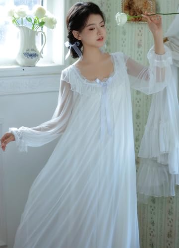 Womens Vintage Victorian Nightgown Square Neck Nightdress Princess Sleepwear Plus Size Lounge Dress4