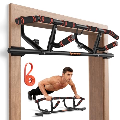 Image of Sportneer Doorway Pull Up Bar with Folding Handle Multi-Grip Chin Up Bar, 440lb Capacity, Strength Training for Upper Body Fitness, Indoor Pull-Up Bar for Home Gym