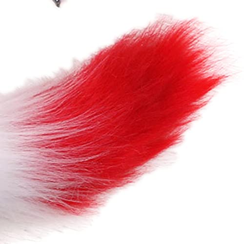 Ensemble Cosplay Oreilles Queue Fausse Fourrure Bicolore Douce Blanc Rouge