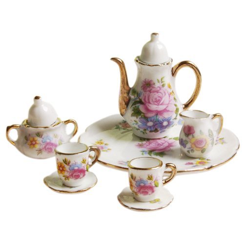 image for CuteExpress Miniature Tea Set 1/12 Scale Porcelain Tea Cup Tiny Teapot