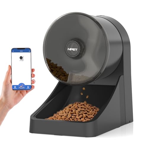 NPET 3L Automatic Cat Feeder, Wheel-Shaped Dry Food Dispenser Timed Pet Feeder for Cats and Small Dogs, 1-8 Meals Per Day - Programmable Portion Control (Black, WiFi Version)