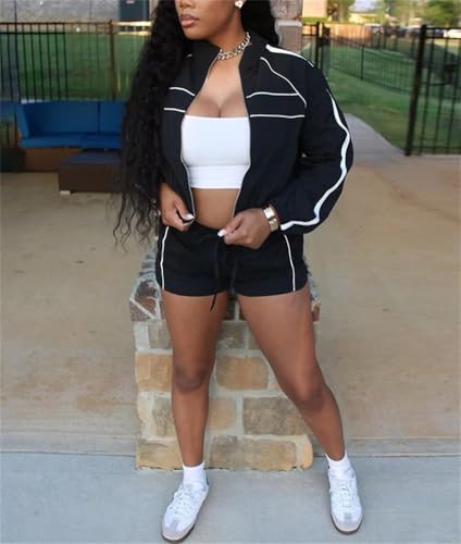 cu4eve 2 Piece Workout Sets For Women Going Out Casual Gym Cropped Jacket And Lounge Athletic Jogger Shorts Sweat Suits3